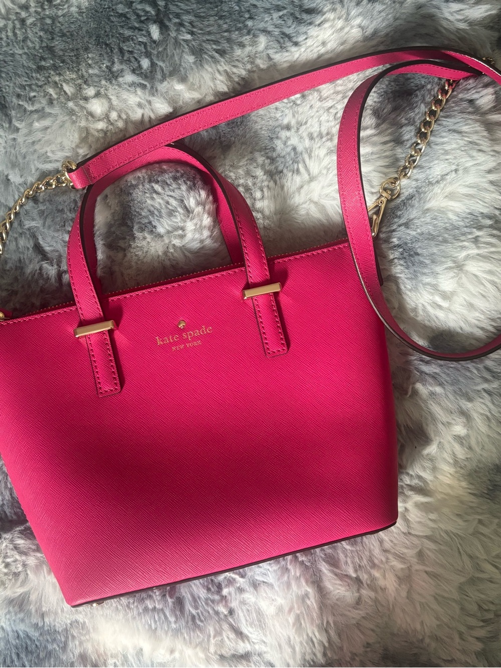 kate spade Hot Pink Crossbody Satchel with Gold Hardware Saffiano Bag